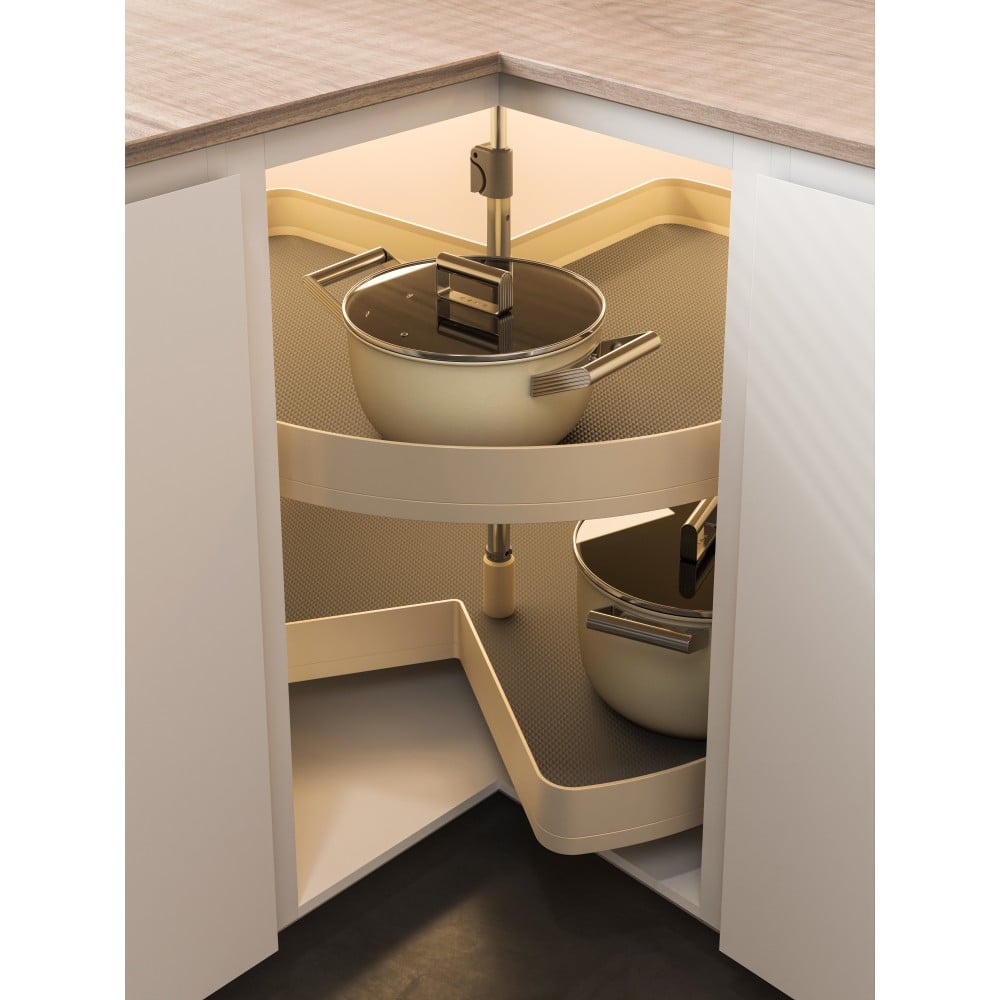 Kitchen Lazy Susan 2-Tier, Anti-Slip Wood Base, 30kg, Blind Corner Use