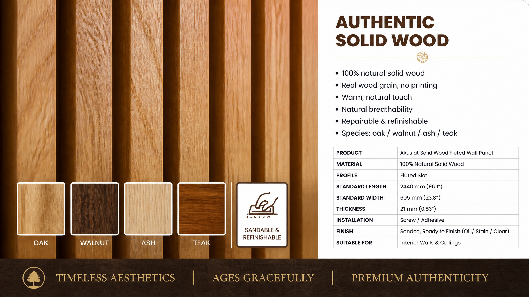 Akuslat Solid Wood Fluted Wall Panel