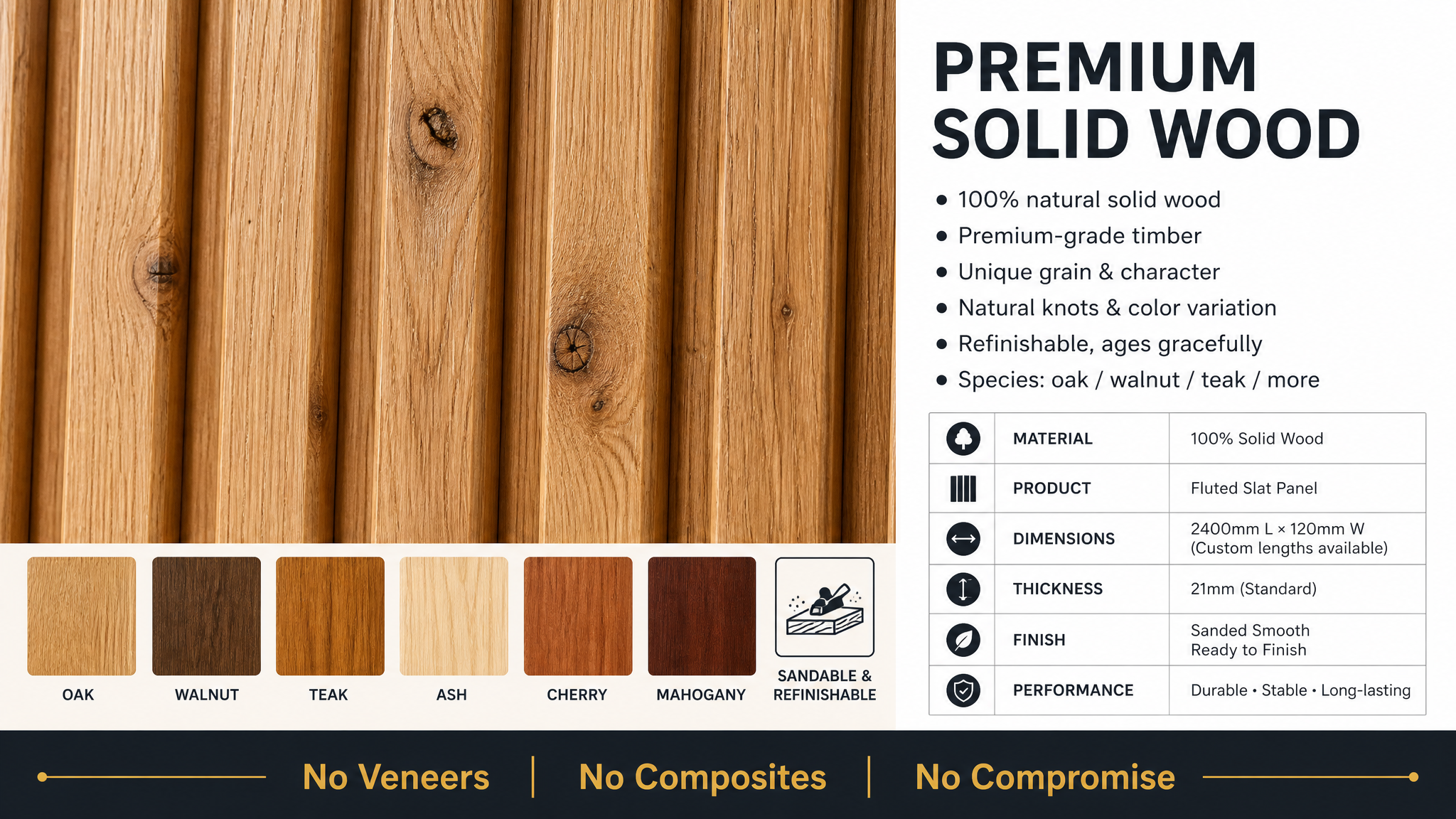 MUMU Solid Wood Fluted Slat Panel 
