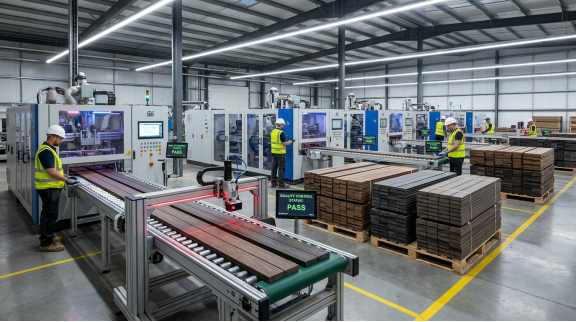  Inside our 28-year-old facility in Hangzhou: 40+ automated extrusion lines running 24/7 to meet global demand for high-quality WPC wall panels.