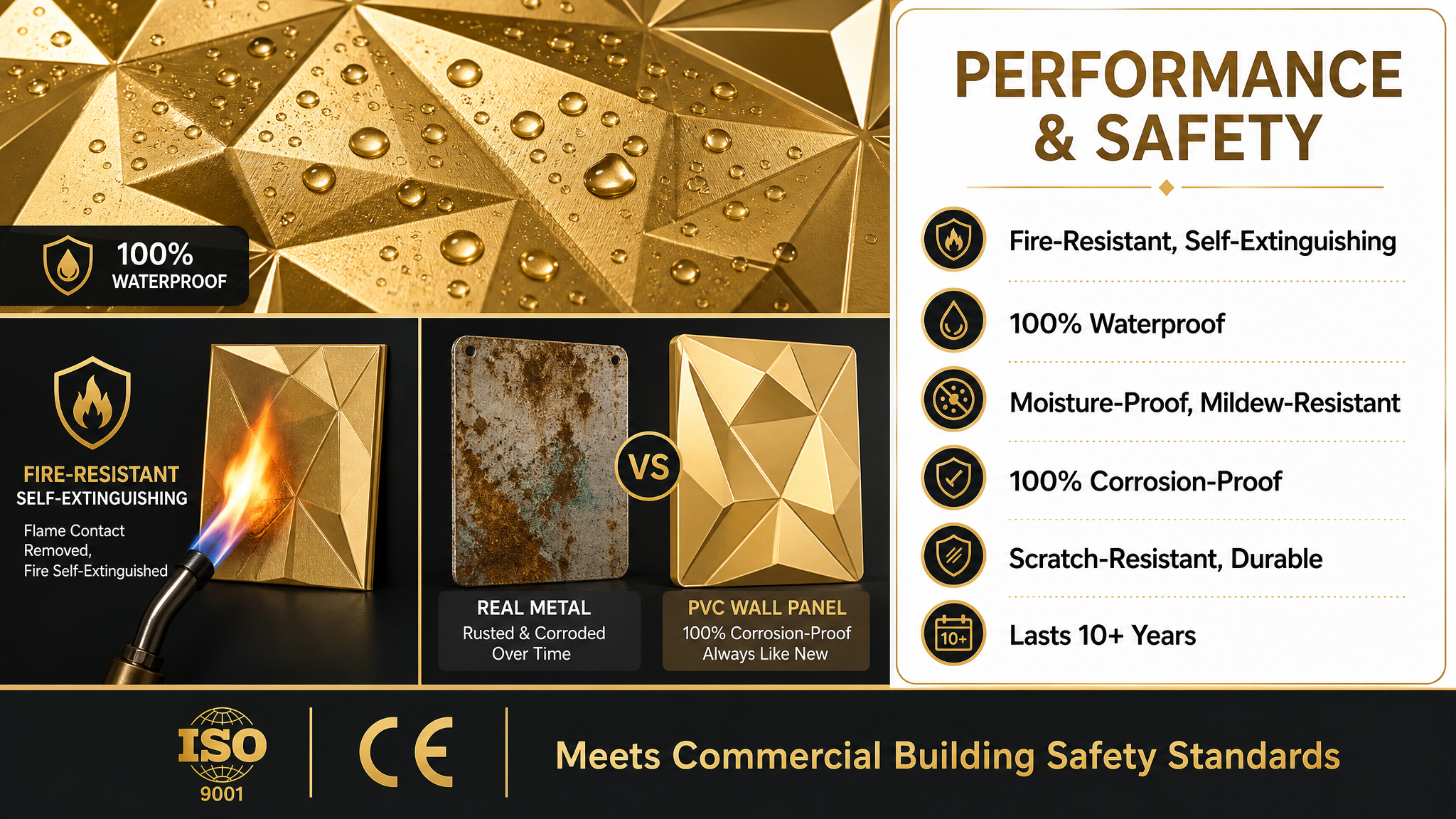 Metallic Gold & Silver 3D PVC Wall Panel