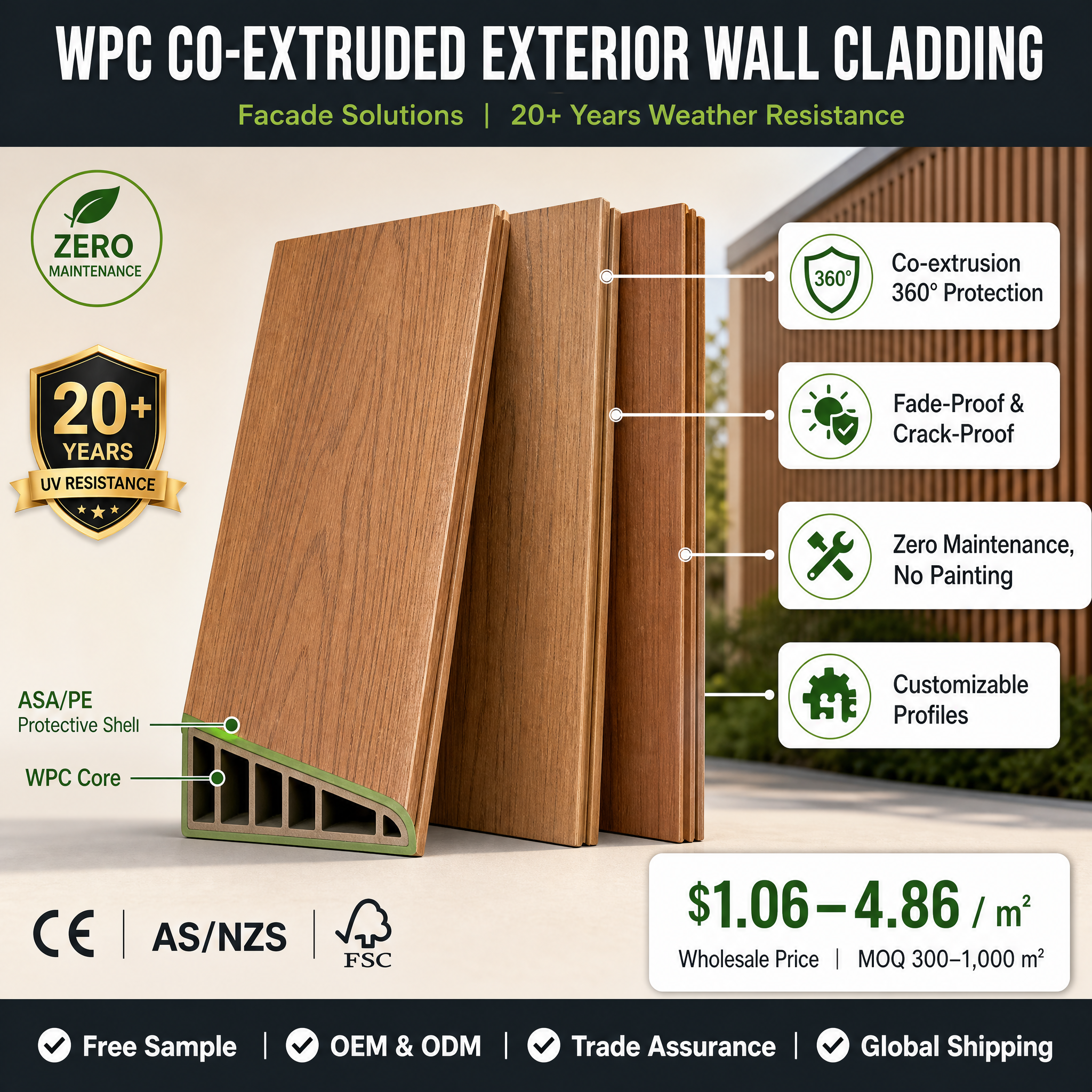 WPC Co-extruded Exterior Wall Cladding
