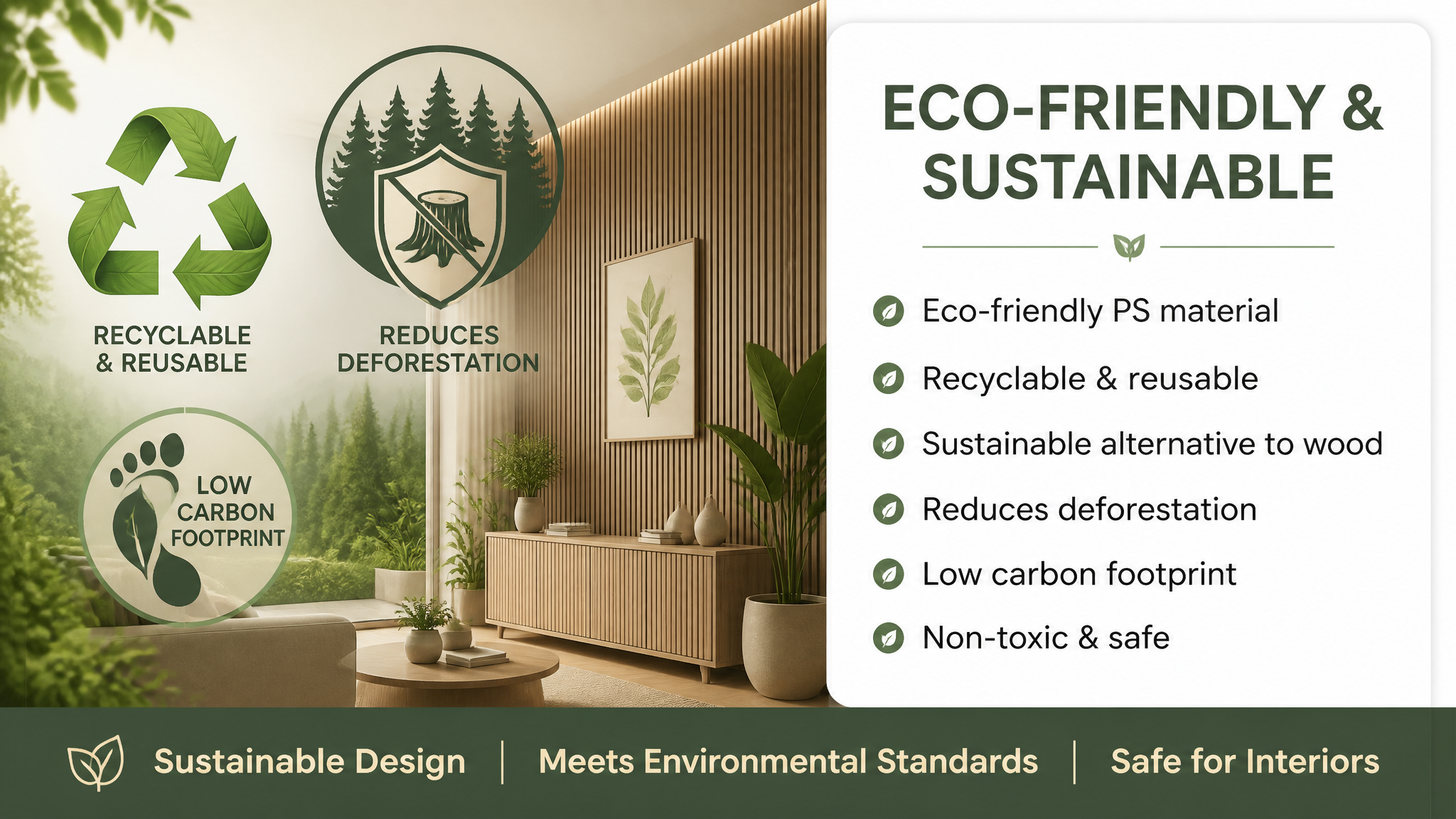 PS Waterproof Eco-Friendly Fluted Slat Panel