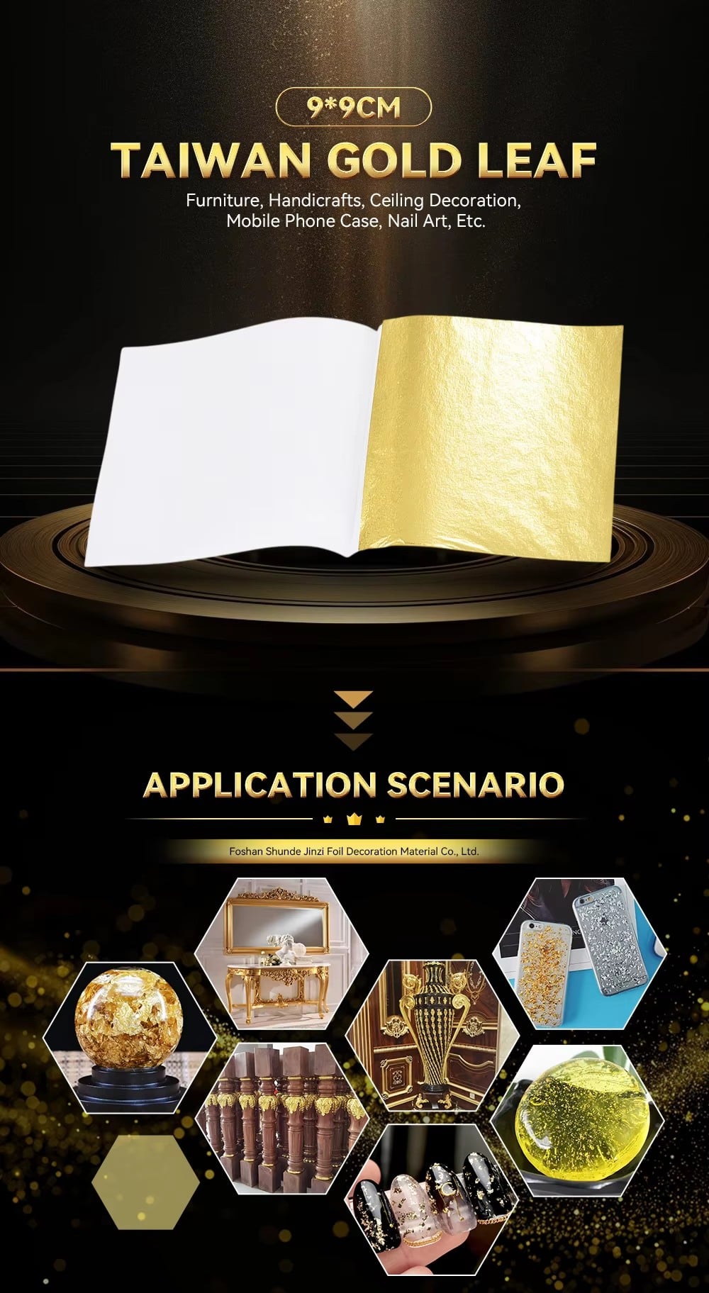 Hot Selling Various Colors 9*9 Cm Taiwan Imitation Gold Leaf 500Pcs/Bag Gold Leaf Sheets for Ceiling Art Deco