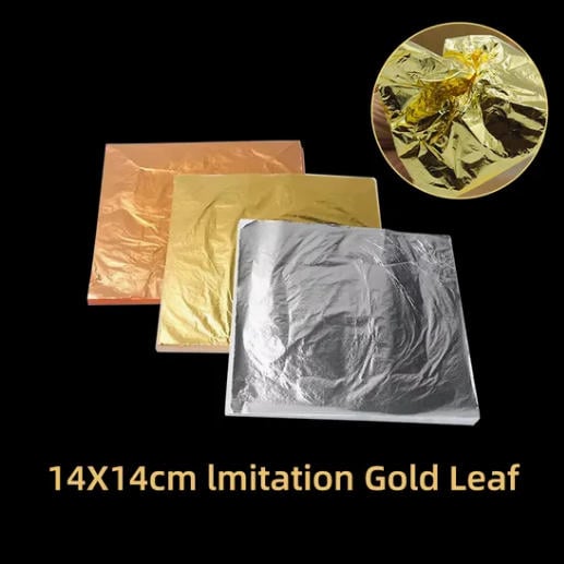 Private Label High Quality 14/16Cm imitation Gold Leaf 14*14 16*16 Cm Gold & Silver Leaf Sheets Foil for Craft Deco