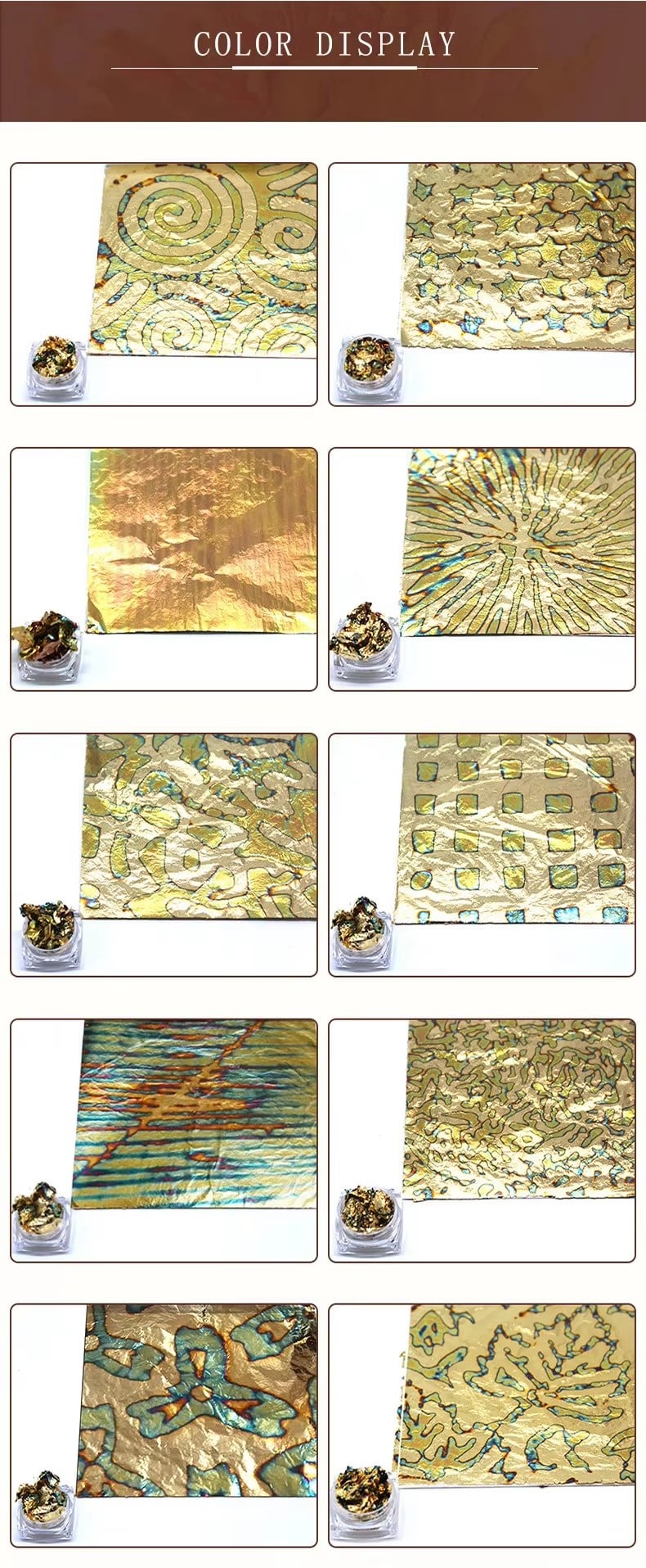 Professional Supply Art Crafts Decorating Gold Leaf Sheet Variegated Gold Leaf Foil 14*14Cm