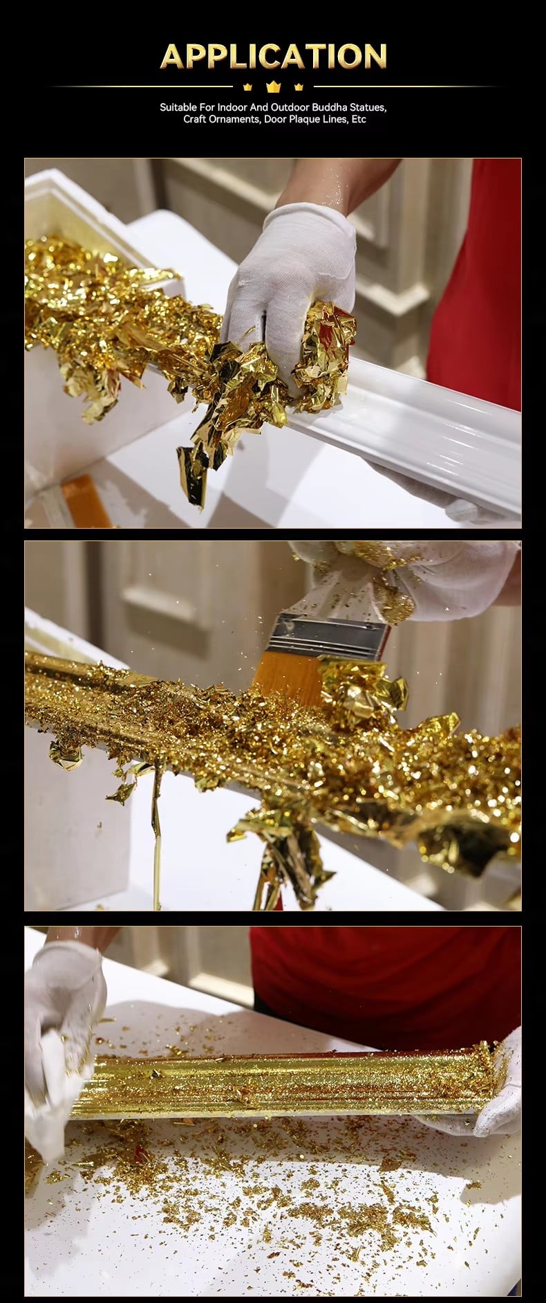 Jinzi Professional Supply Gold Leaf Flakes Gold Leaf Foil Sheets for Handicrafts Buddha Statue Deco