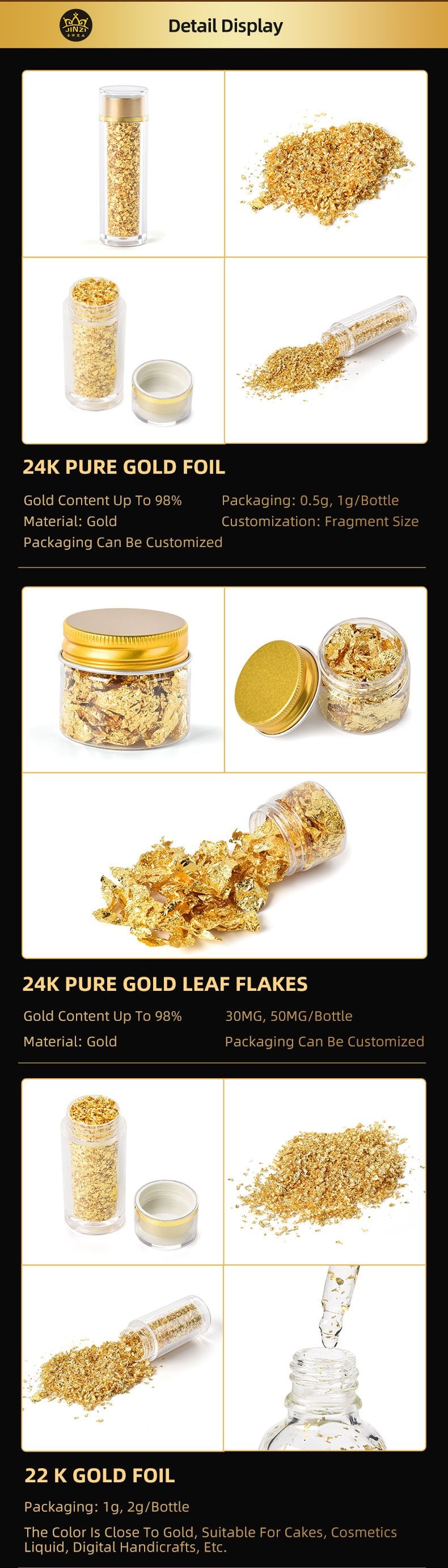 24K pure Gold Leaf Foil Edible Gold Flakes for Nail Art Diy Decoration