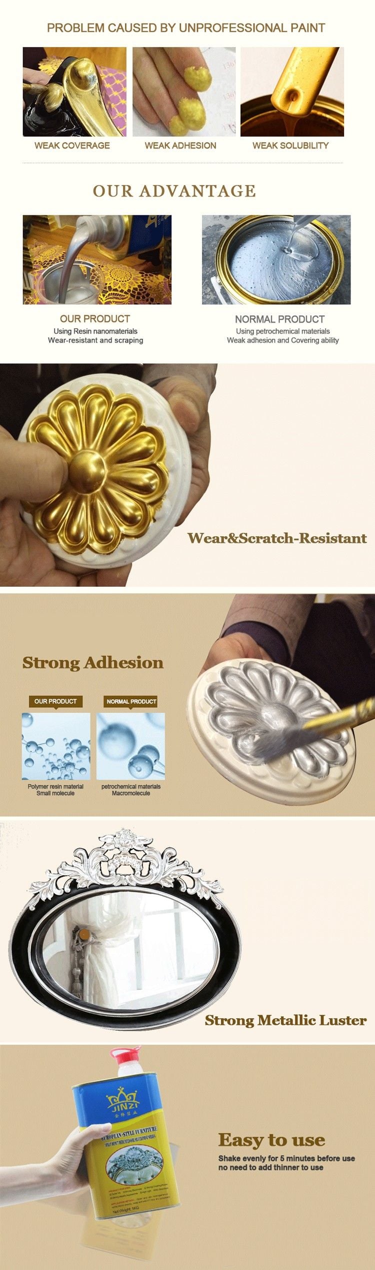 Scratch Resistant Wood Paint Gold Paint Wood Colored Paint for for Furniture Deco