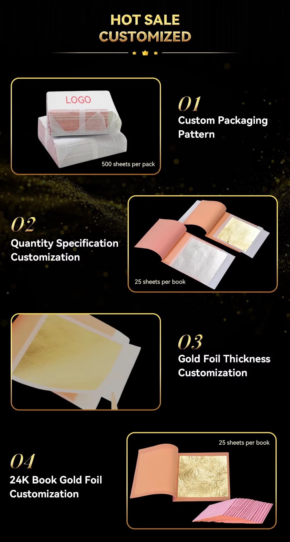 Factory High Quality 8*8cm 25 Pieces/Book 24K Genuine Transfer Gold Foil