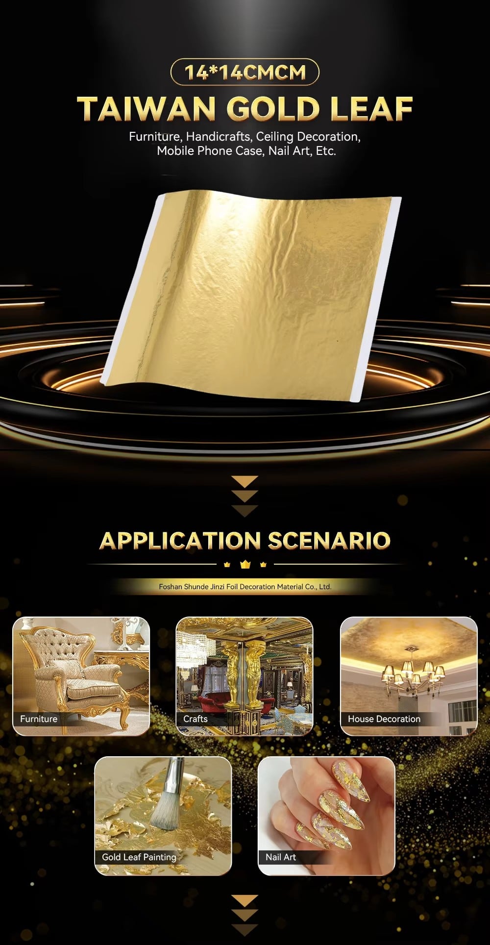 Wholesale Price Taiwan Gold Leaf Sheets 14*14 Cm Taiwan Imitation Gold Foil Leaf for Gilding Crafts Art Decoration