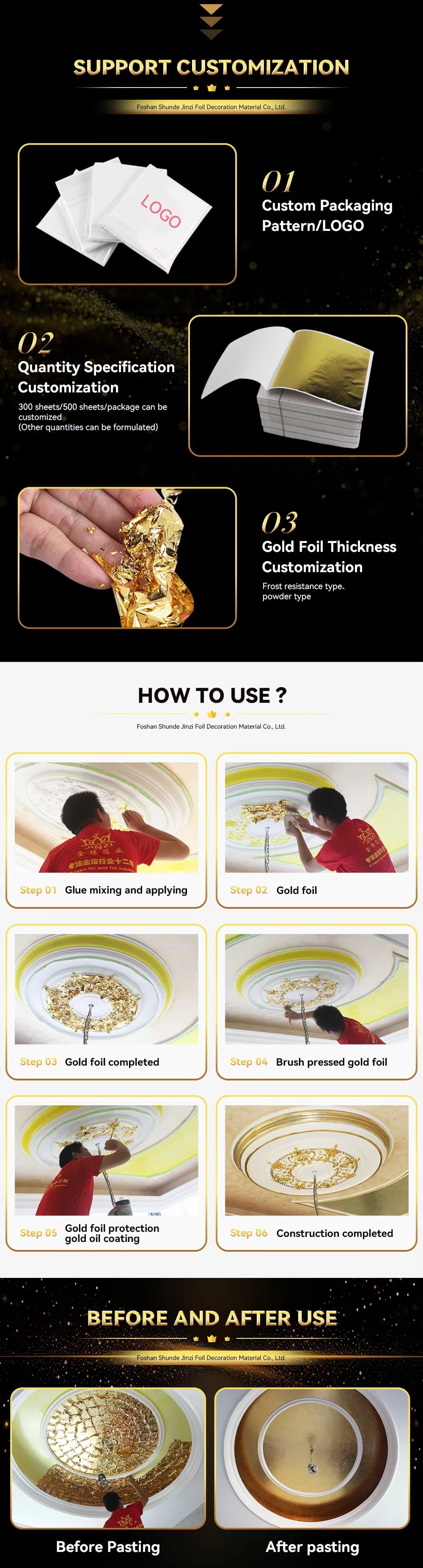 Hot Selling Various Colors 9*9 Cm Taiwan Imitation Gold Leaf 500Pcs/Bag Gold Leaf Sheets for Ceiling Art Deco