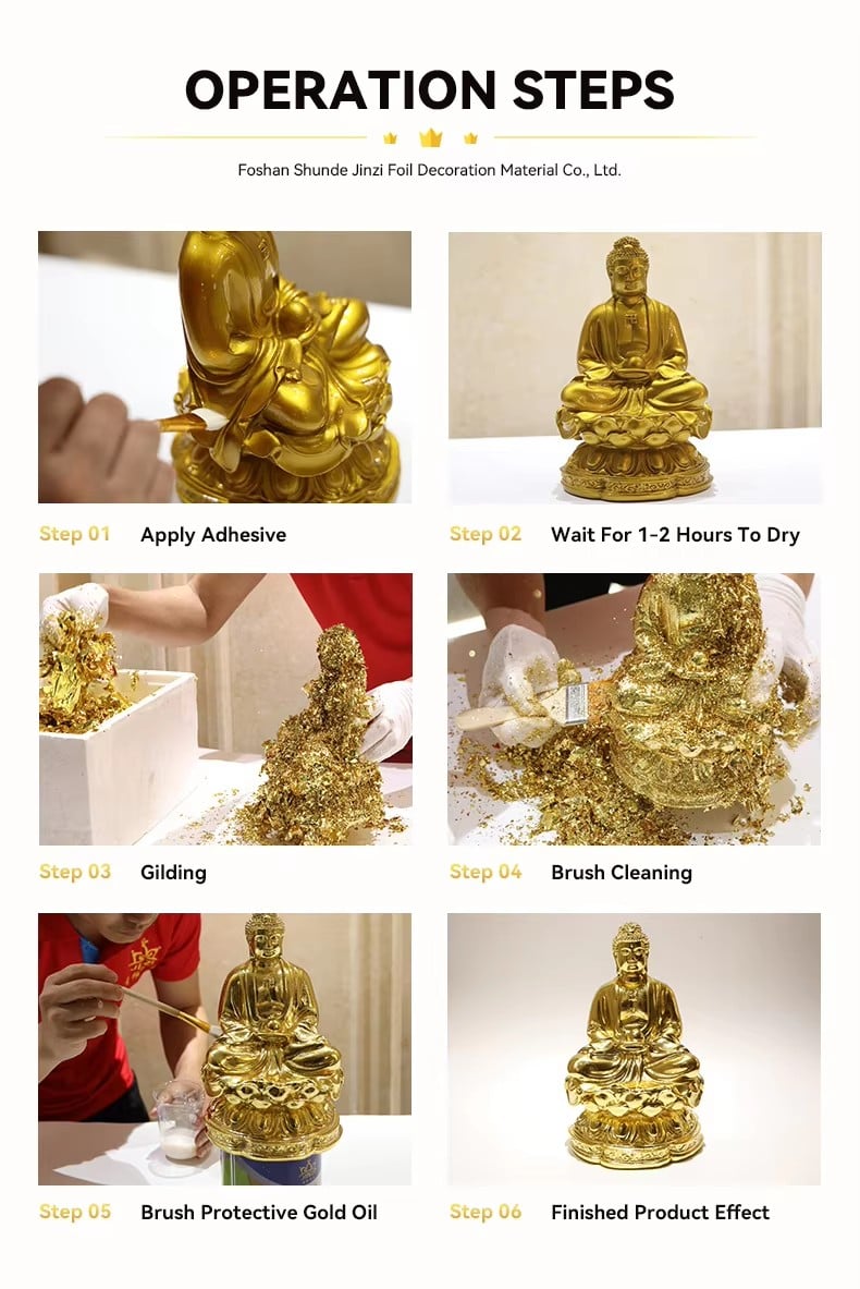 Jinzi Professional Supply Gold Leaf Flakes Gold Leaf Foil Sheets for Handicrafts Buddha Statue Deco
