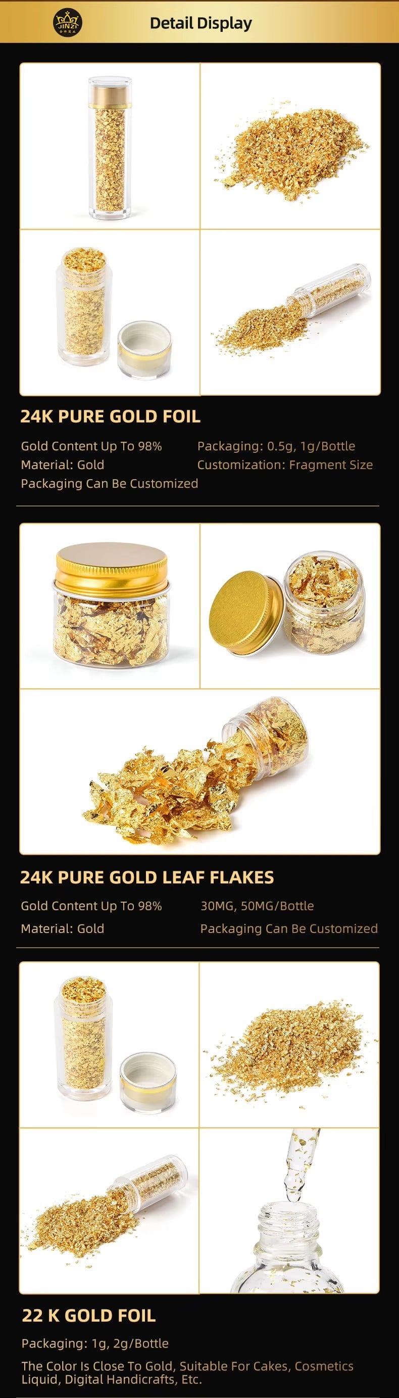 99% 24K Genuine Gold Flake for Skin Care Nail Art Beauty Decorations Gold Leaf Flakes