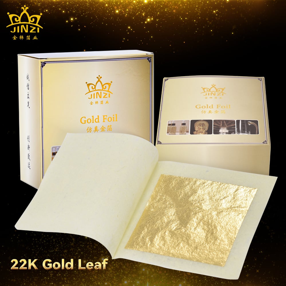 Jinzi Factory Direct Sale 22K Gold Leaf Sheet Gold Leaf Metal Foil for Furniture Buddha Statues Decor