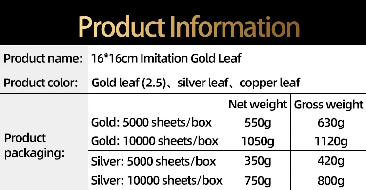 Hot Sale 16*16cm Imitation Gold Leaf High Quality Foil Imitation Gold Leaf Leaves for Decoration