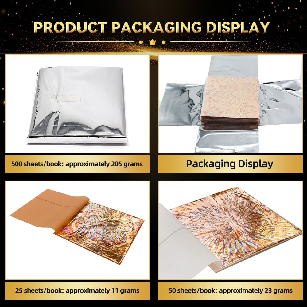 multi colors 14cm 50pcs a booklet imitation gold leaf sheets variegated metal copper leaf paper foil-3