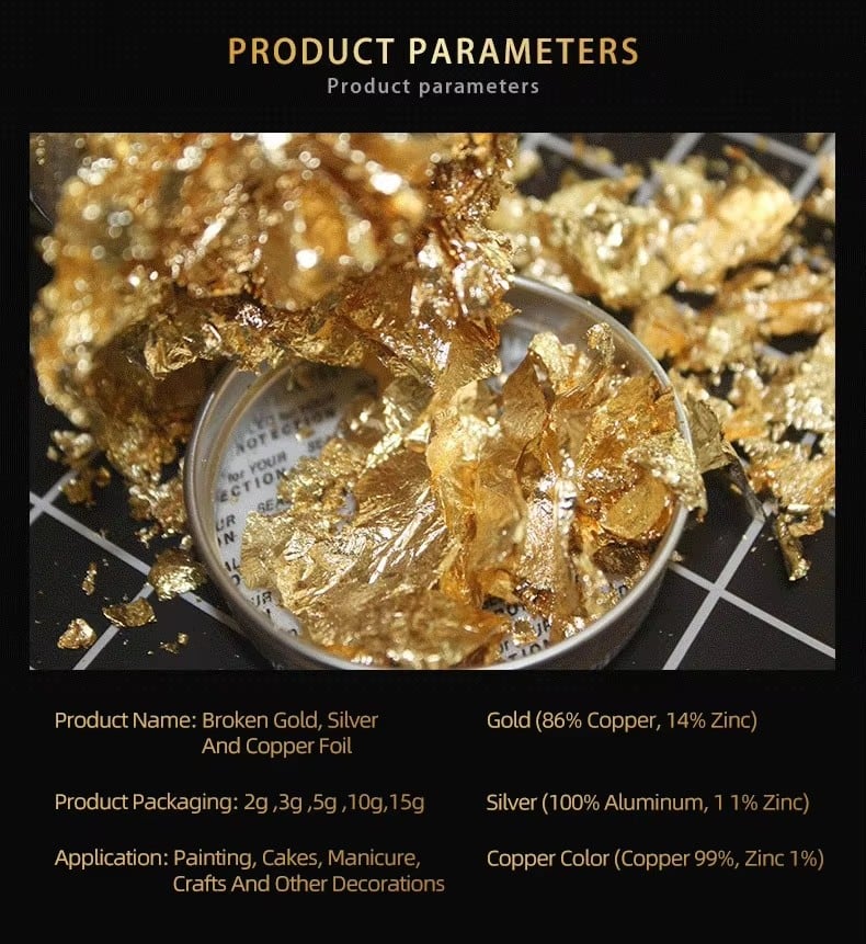 Wholesale Price Good Quality Imitation Gold Leaf Flakes for Nail Art Gold Leaf Foil 