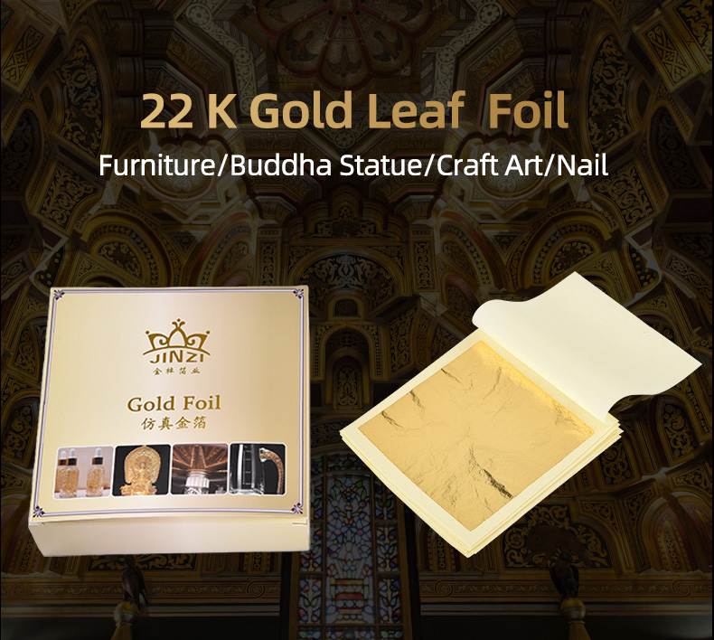 Jinzi Factory Supply High Quality Gold Leaf Sheets Foil 4.33*4.33 9.33*9.33 8*8Cm Multi-Size Simulated Gold Foil