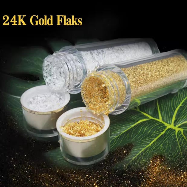 24K Genuine Gold & Silver Flake Pure Edible Gold Flakes for Facial Beauty Cosmetics Food Cake Decoration
