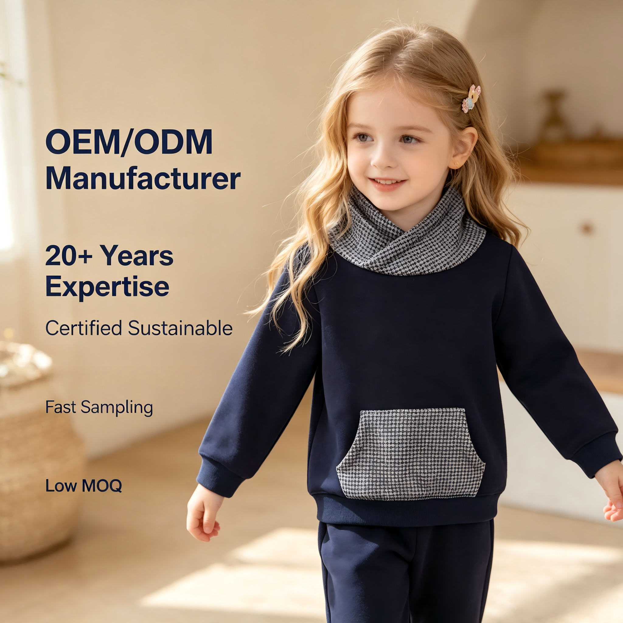 OEM/ODM Висококачествена памучна фланелова блуза-худи за бебета момчета и момиченца с шалово яке в шарка „храчка“ и джоб „кенгуру“ – персонализируеми цветове и размери за брандове