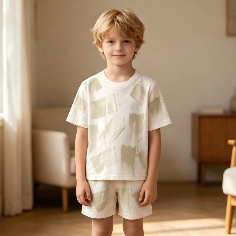 OEM/ODM Children's Brush Stroke Print T-Shirt | 100% Organic Cotton Plant-Dyed Kids Short Sleeve Tee | Eco-Friendly Non-Toxic Botanical Dye Top for Private Label | Sustainable Breathable Toddler Wear | Wholesale Manufacturer