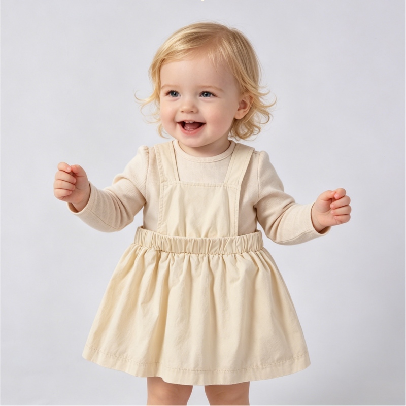 Custom Plant Dyed Cotton Baby Suspender Dress Soft Toddler Pinafore Skirt OEM ODM Infant Clothing Manufacturing for Boutique Kidswear Brands