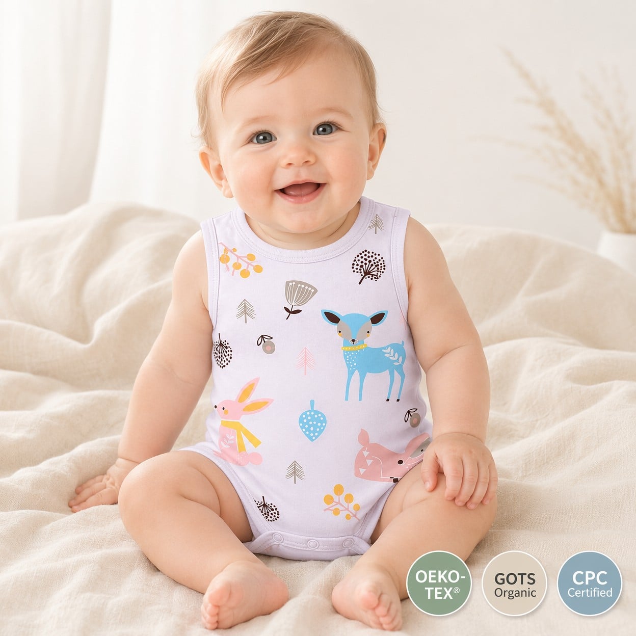 Custom Organic Cotton Baby Sleeveless Bodysuit | OEM ODM Infant Tank Onesie Manufacturer | Soft Breathable Baby Romper | Private Label Newborn Clothing Supplier