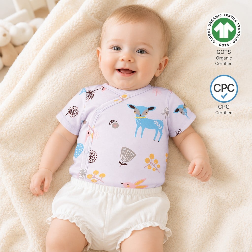 Custom Organic Cotton Baby Kimono Bodysuit | OEM ODM Infant Wrap Romper | Soft Short Sleeve Newborn Onesie | GOTS Organic Cotton Private Label Baby Clothing Manufacturer