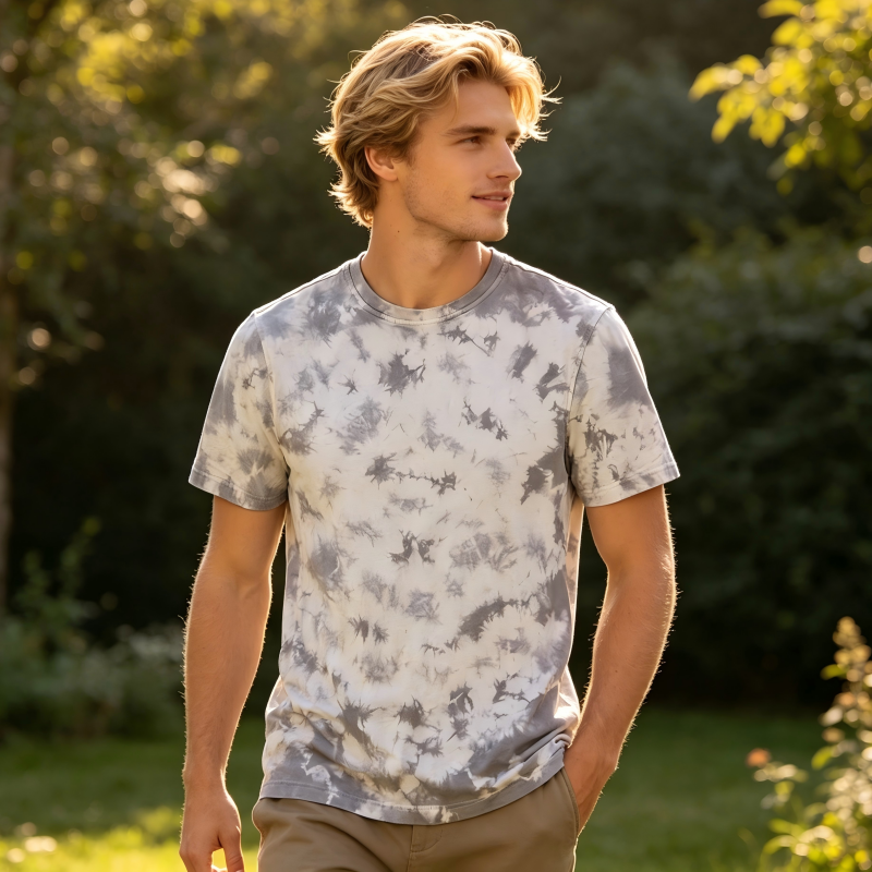 Custom Men’s Tie Dye T Shirt Manufacturer Organic Cotton Plant Dyed Crew Neck Tee OEM ODM Sustainable Casual Streetwear Bulk Production