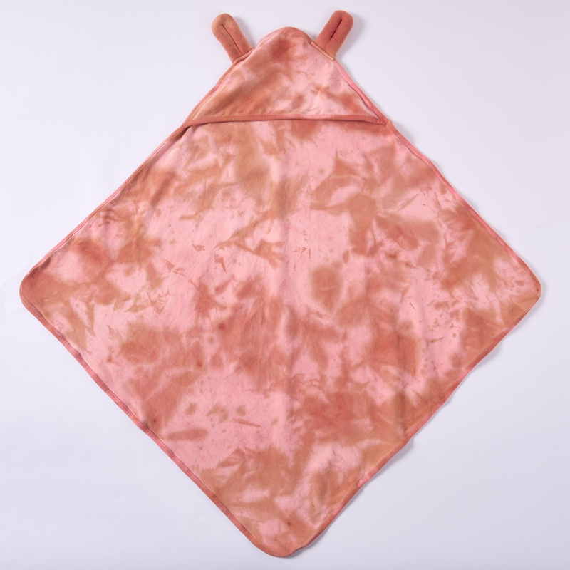 Custom Tie Dye Organic Cotton Hooded Baby Blanket Plant Dyed Infant Swaddle Blanket Soft Newborn Receiving Blanket with Ear Hood OEM ODM Sustainable Baby Textile Manufacturer