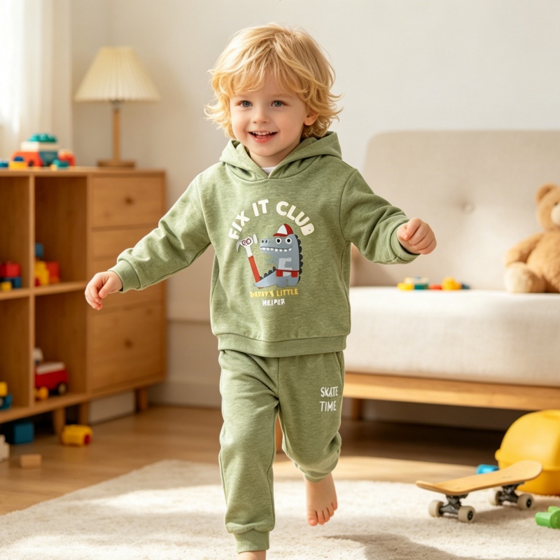 Custom Kids Graphic Hoodie & Jogger Set Manufacturer | 100% Cotton Plant Dyed Children Tracksuit OEM ODM