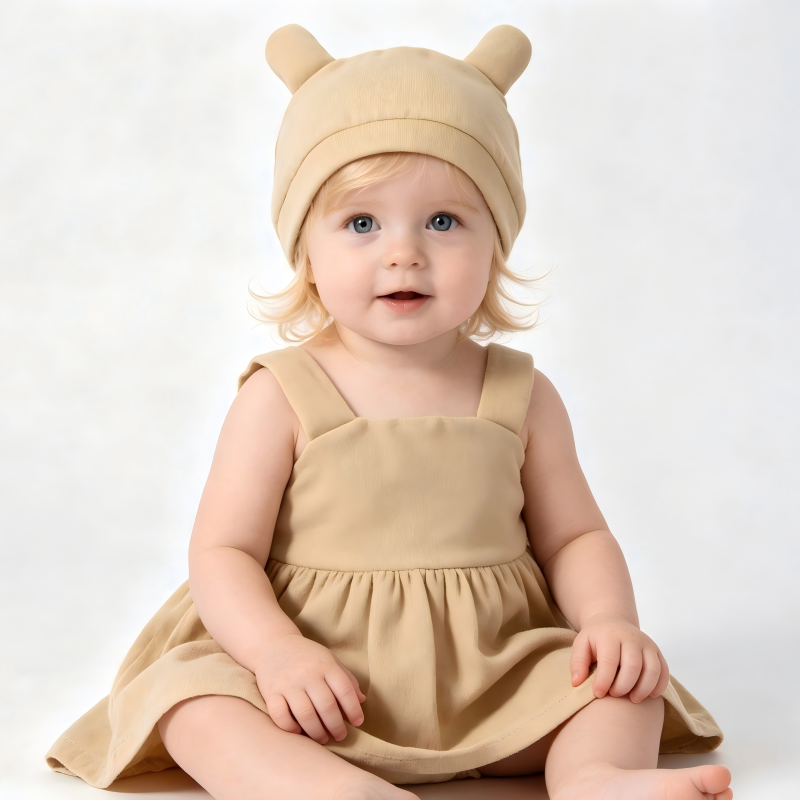 Organic Cotton Baby Bear Beanie - Sustainable Plant-Dyed Infant Ear Hat for Eco-Conscious Brands - Custom OEM/ODM Newborn Headwear Manufacturer - Non-Toxic Chemical-Free Breathable Toddler Accessories