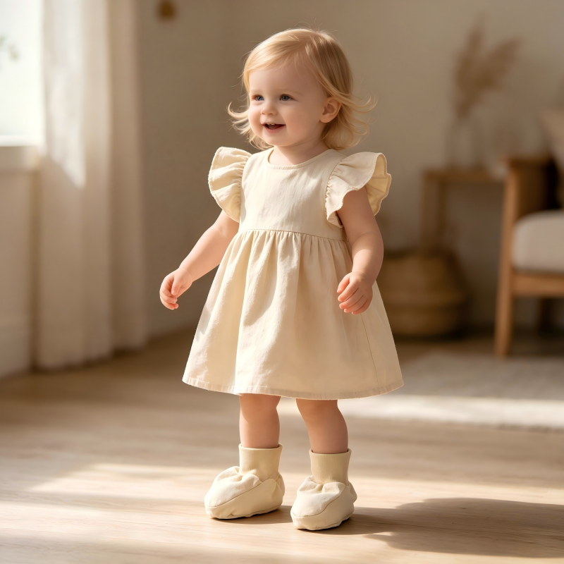 Organic Cotton Baby Booties with Natural Plant-Dyed Fabric | Sustainable Eco-Friendly Infant Stay-On Socks for OEM/ODM | Breathable Non-Toxic Newborn Soft Sole Shoes | Custom Wholesale Baby Apparel Manufacturer