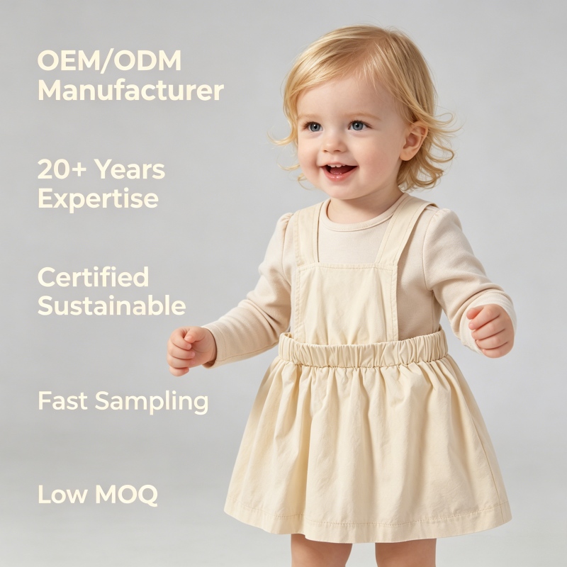 Custom Plant Dyed Cotton Baby Suspender Dress Soft Toddler Pinafore Skirt OEM ODM Infant Clothing Manufacturing for Boutique Kidswear Brands