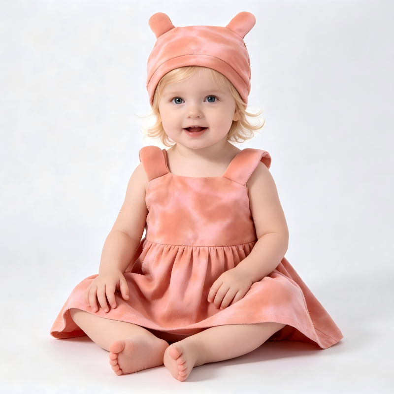 Artisan Organic Cotton Baby Bear Beanie - Natural Plant-Dyed Marble Texture Infant Hat for Premium Brands - Custom OEM/ODM Sustainable Newborn Accessories - Non-Toxic Eco-Friendly Breathable Toddler Headwear