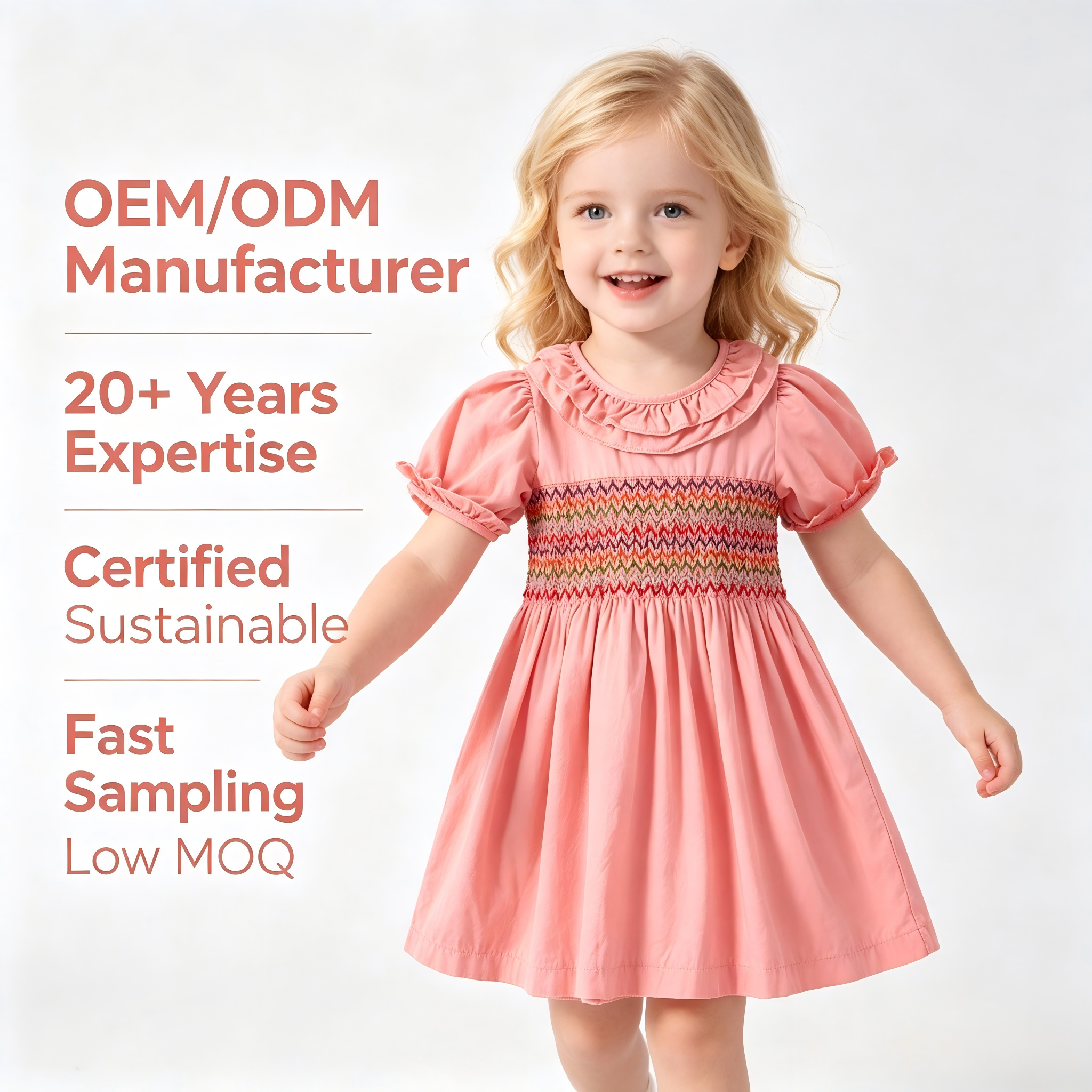 OEM/ODM винтажна рокля за бебета момиченца от 100% памук с гънки | Екологично чиста рокля за малки деца, боядисана с растителни бои | Персонализирана устойчива рокля за деца в А-форма с ботанически мотиви и дантелен якаджий | Ръчно гъната рокля от бутикова детска дреха за търговия на едро