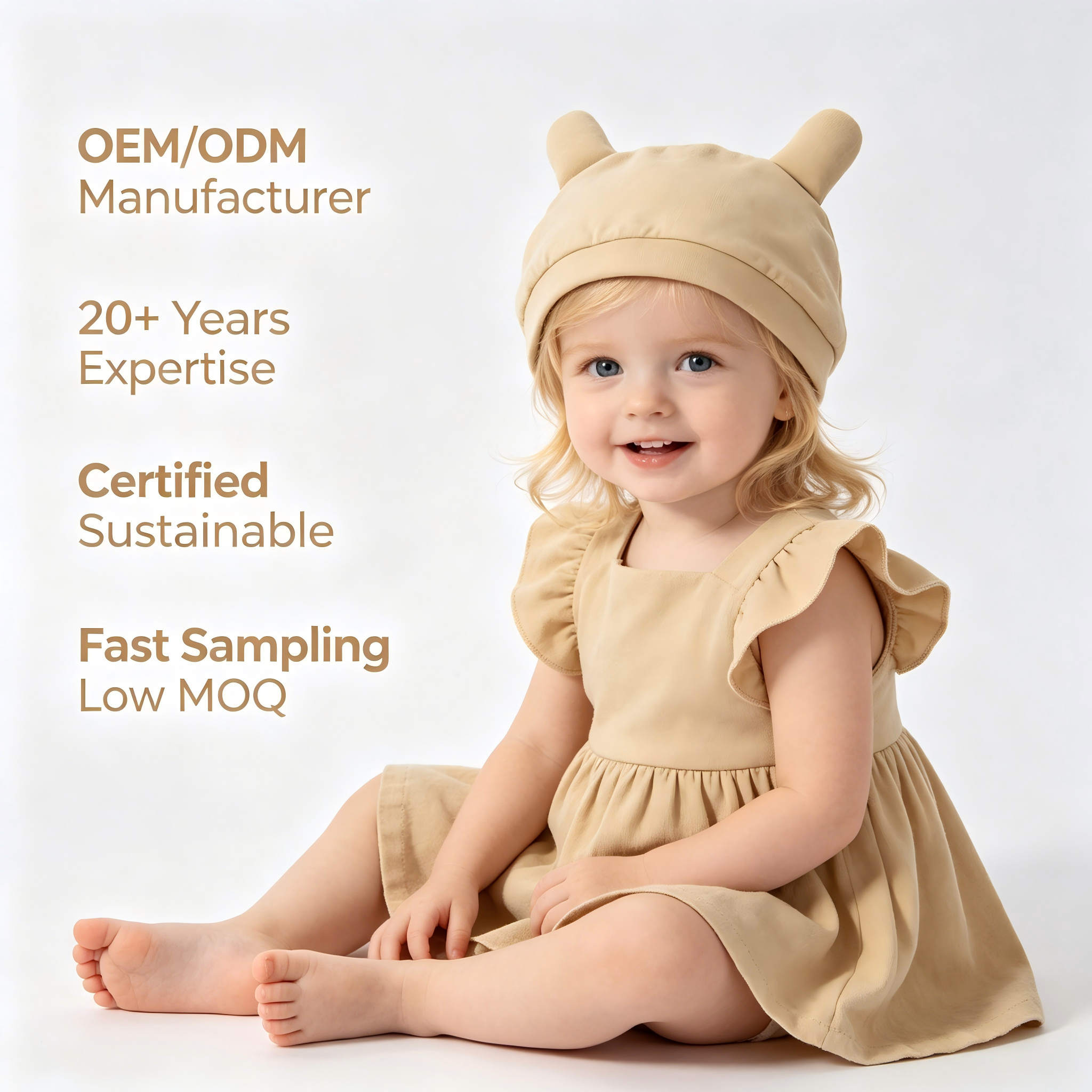 Organic Cotton Baby Bear Beanie - Sustainable Plant-Dyed Infant Ear Hat for Eco-Conscious Brands - Custom OEM/ODM Newborn Headwear Manufacturer - Non-Toxic Chemical-Free Breathable Toddler Accessories