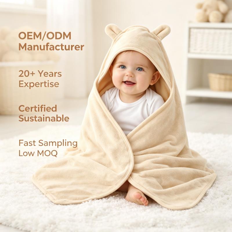Copertina per neonati in cotone biologico con cappuccio, tinteggiata con coloranti vegetali, fascia avvolgente personalizzata per neonati, copertina ricezione neonati su misura OEM/ODM, produttore