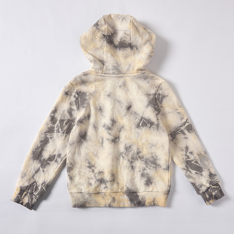 OEM/ODM Tie-Dye 100% Cotton Kids Zip Hoodie | Eco-Friendly Plant-Dyed 290gsm French Terry Children Jacket | Custom Sustainable Botanical Charcoal Grey Toddler Sweatshirt | Wholesale Private Label Boutique Outerwear