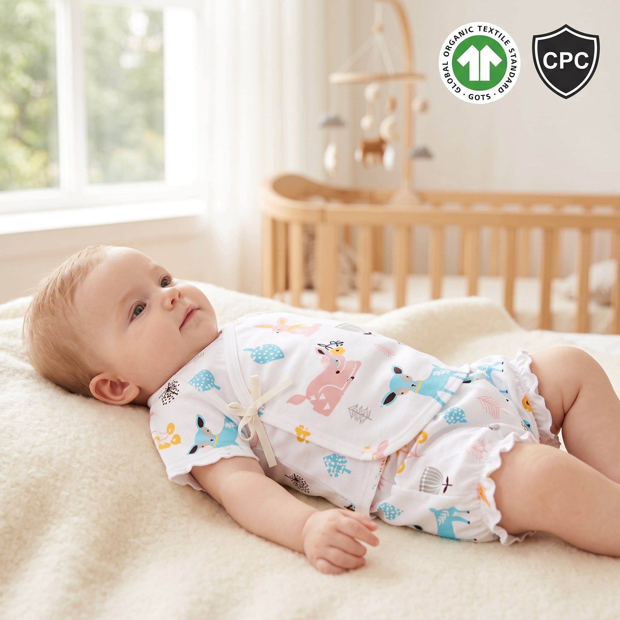 Custom Organic Cotton Baby Wrap Top & Bloomers Set OEM ODM | GOTS Baby Clothing Manufacturer | Private Label Newborn Kimono Outfit