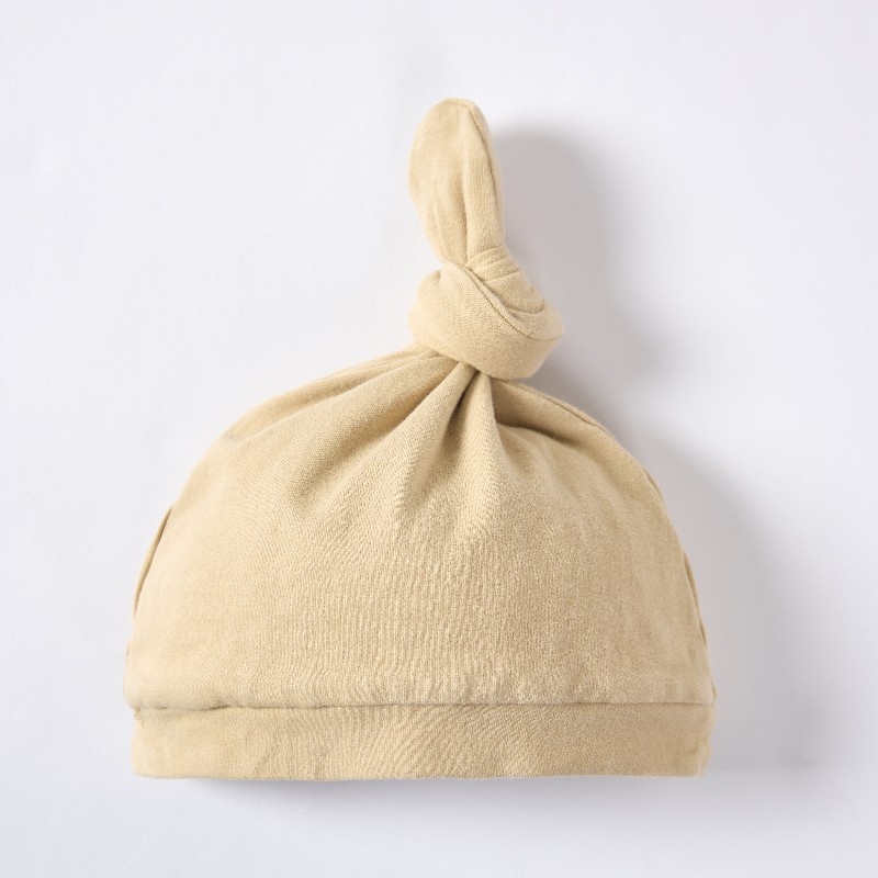 Organic Cotton Top Knot Baby Beanie - Sustainable Plant-Dyed Neutral Infant Hat for Eco-Friendly Brands - Custom OEM/ODM Newborn Headwear Manufacturer - Non-Toxic Chemical-Free Breathable Toddler Apparel