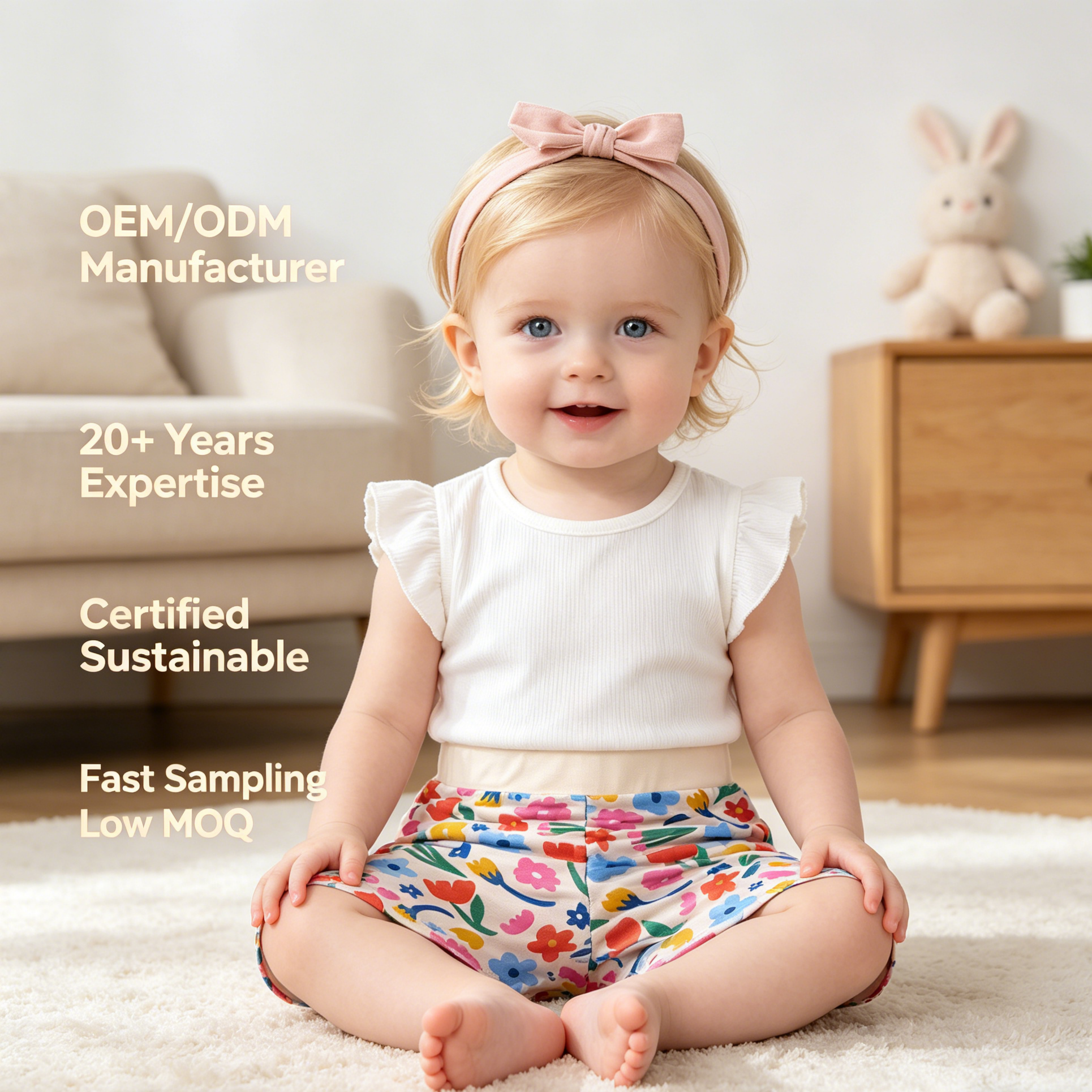 Custom OEM/ODM Baby Girls Floral Print Shorts - Soft Breathable Cotton Summer Shorts for Toddlers & Infants