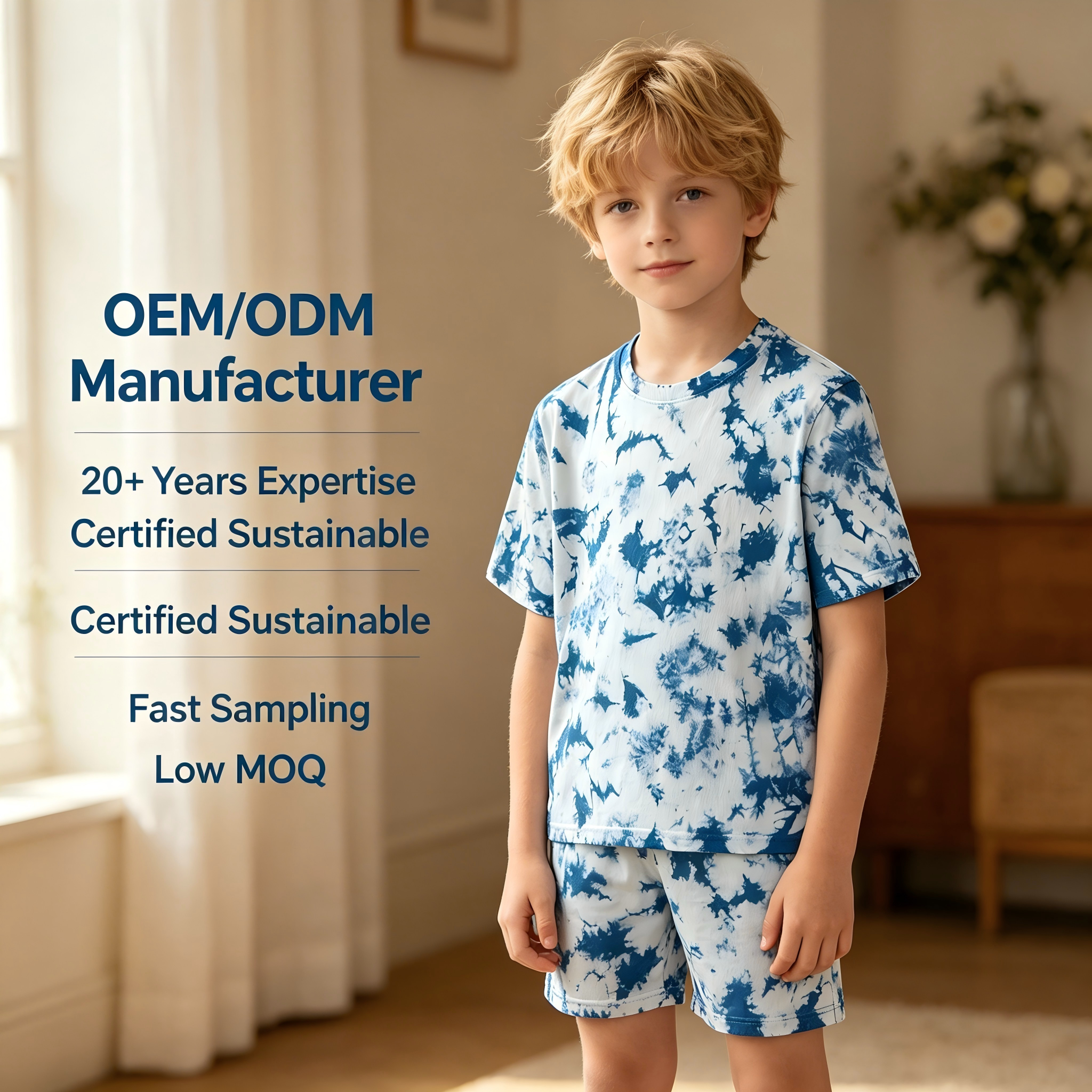 OEM/ODM Children's Tie-Dye T-Shirt | 100% Organic Cotton Plant-Dyed Kids Short Sleeve Tee | Eco-Friendly Non-Toxic Botanical Dye Top for Private Label | Sustainable Breathable Toddler Wear | Wholesale Manufacturer