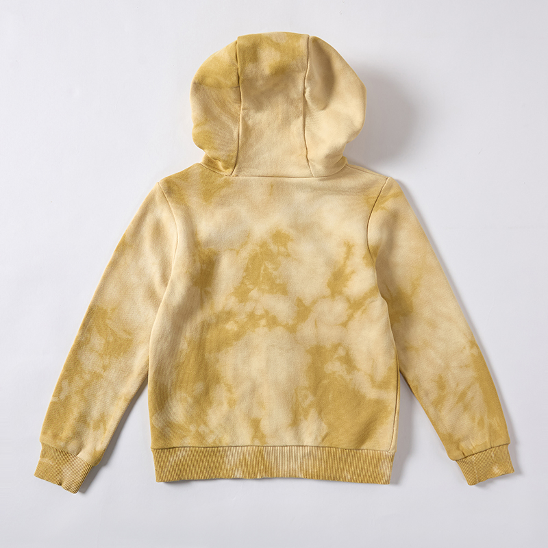 OEM/ODM Tie-Dye 100% Cotton Kids Zip Hoodie | Eco-Friendly Plant-Dyed 290gsm French Terry Children Jacket | Custom Sustainable Botanical Mustard Yellow Toddler Sweatshirt | Wholesale Private Label Boutique Outerwear