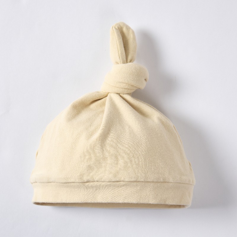 Organic Cotton Top Knot Baby Beanie - Sustainable Plant-Dyed Cream Infant Hat for Eco-Conscious Brands - Custom OEM/ODM Newborn Headwear Manufacturer - Non-Toxic Chemical-Free Breathable Toddler Apparel