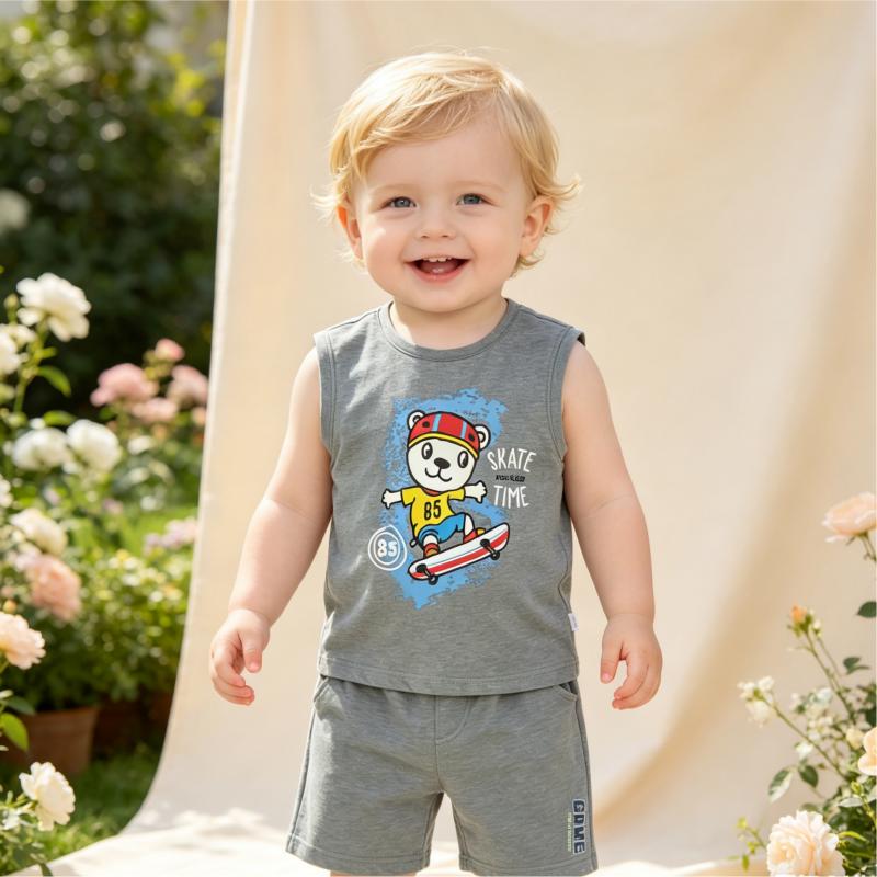 Custom OEM/ODM Kids Sleeveless Set | 100% Organic Cotton Toddler Tank Top and Shorts | Eco-Friendly Plant-Dyed Children's Summer Wear | Sustainable Breathable Private Label Kids Clothing | Wholesale Non-Toxic Sporty Set