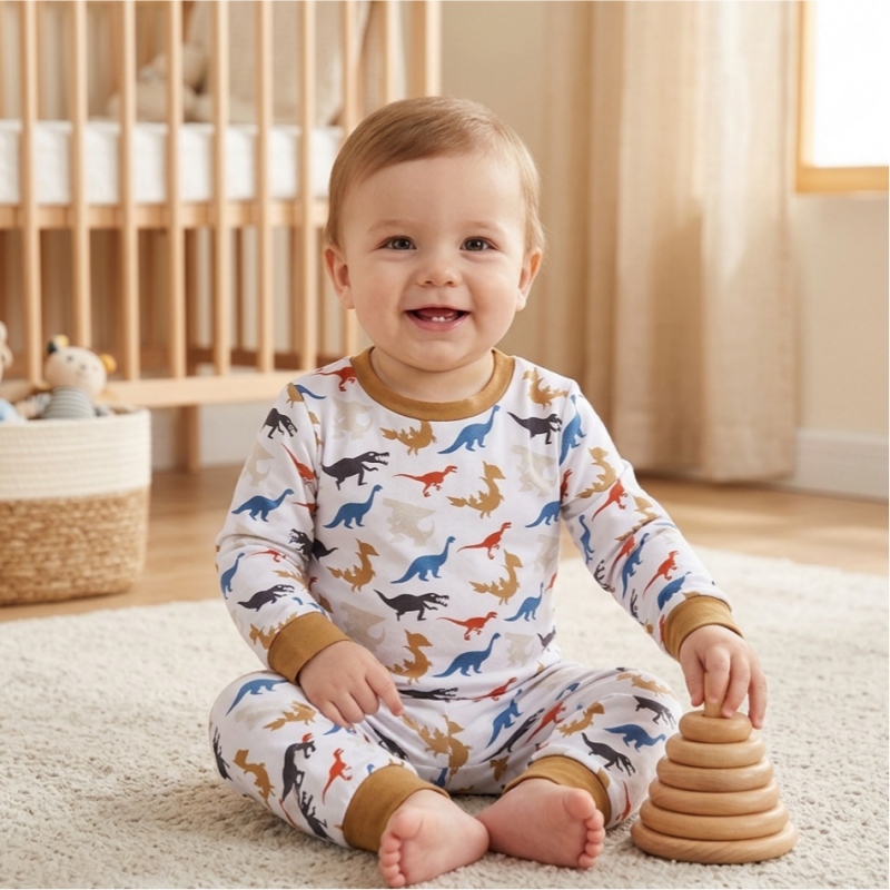 Custom Bamboo Fiber Dinosaur Baby Pajama Set | OEM ODM Toddler Sleepwear Manufacturer