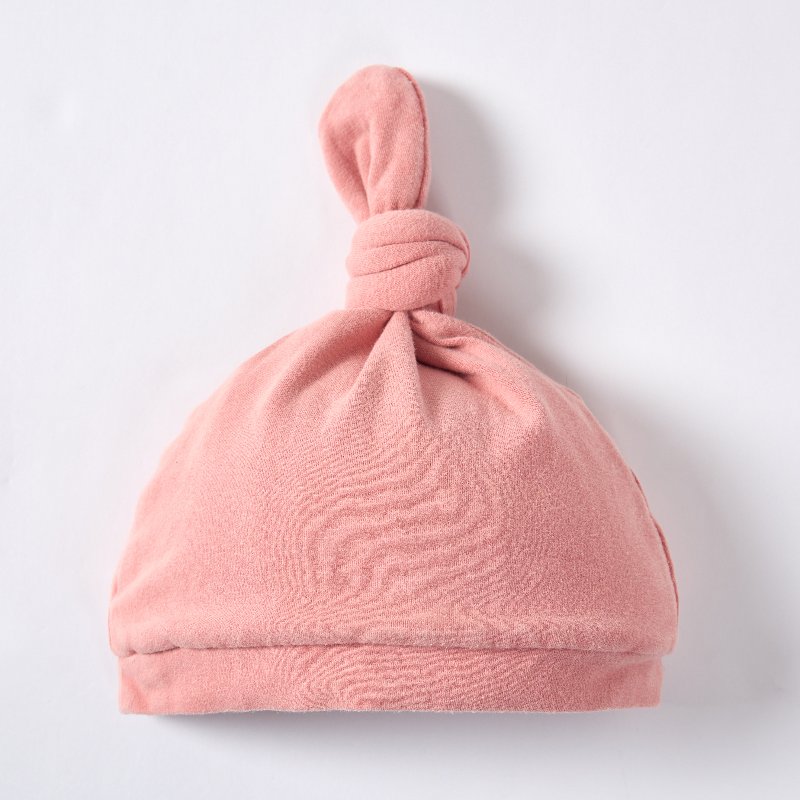 Organic Cotton Top Knot Baby Beanie - Sustainable Plant-Dyed Rose Pink Infant Hat for Eco-Conscious Brands - Custom OEM/ODM Newborn Headwear Manufacturer - Non-Toxic Breathable Toddler Apparel
