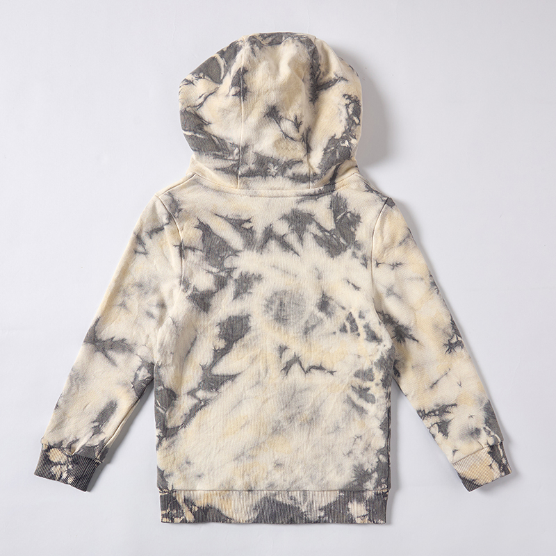 OEM/ODM Tie-Dye 100% Cotton Kids Pullover Hoodie | Eco-Friendly Plant-Dyed 290gsm French Terry Children Sweatshirt | Custom Sustainable Botanical Charcoal Grey Toddler Outerwear | Wholesale Private Label Boutique Clothing